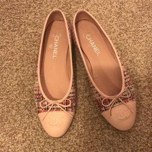 Chanel pink tweed shoes Clearance
